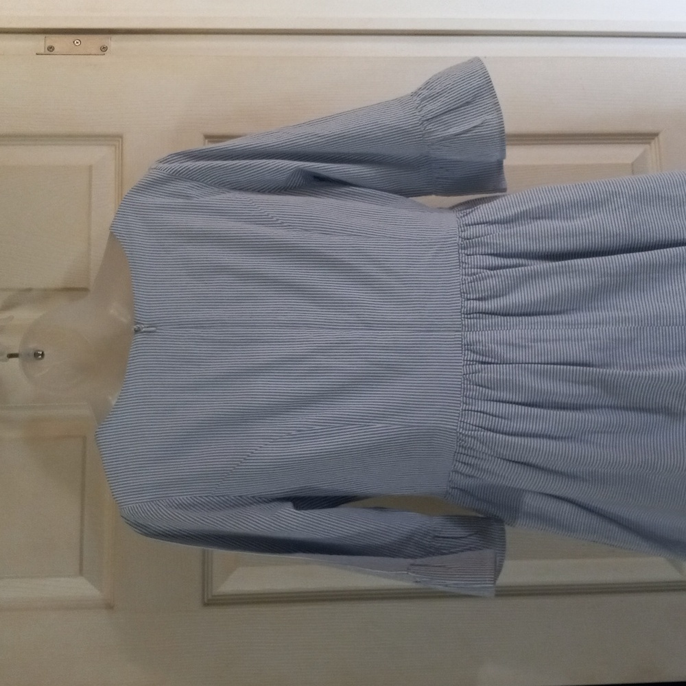 Hope & Henry 100% Organic Cotton Ruffle Cuff Seersucker Dress Light Blue Size10 - Picture 7 of 16
